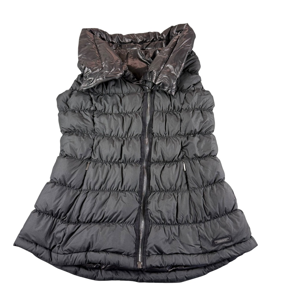 Athleta Black Asymmetrical Zip Puffer Vest Down Fill Funnel Neck Small Gorpcore